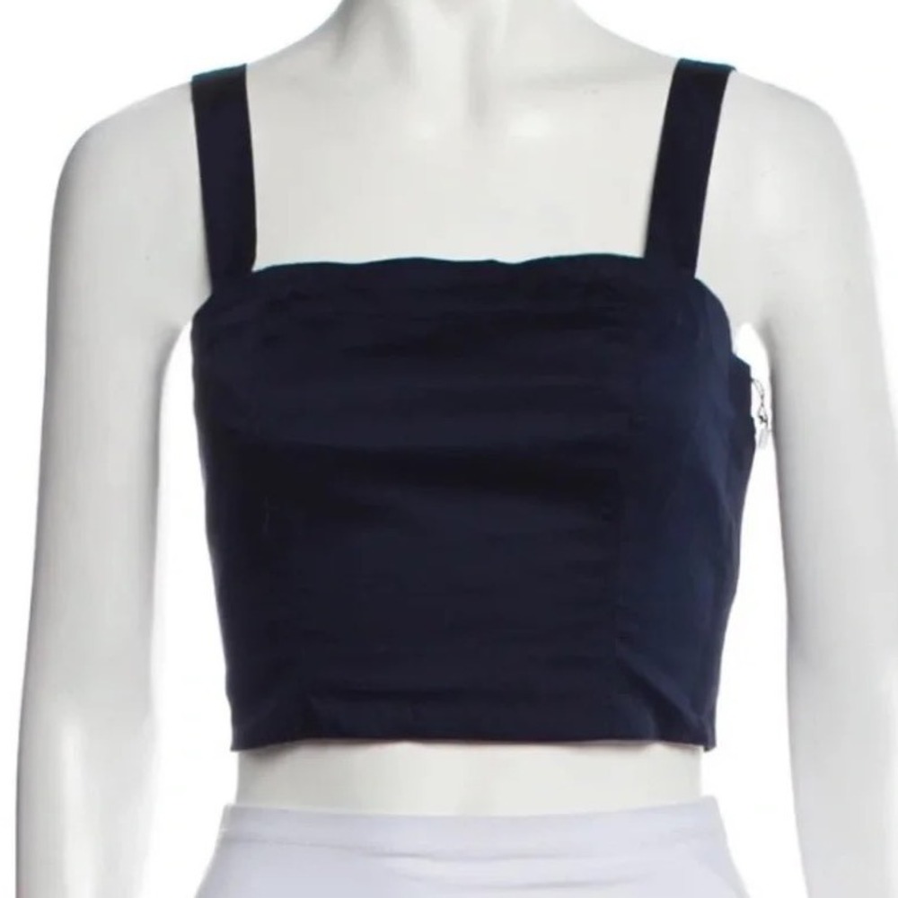 Jason Wu Navy Blue‎ Smocked Back Cotton Blend Crop Top WA6510-340-6PA XS